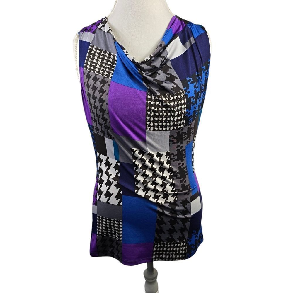 Annalee + Hope Blue and Purple Asymmetrical Sleeveless Blouse
